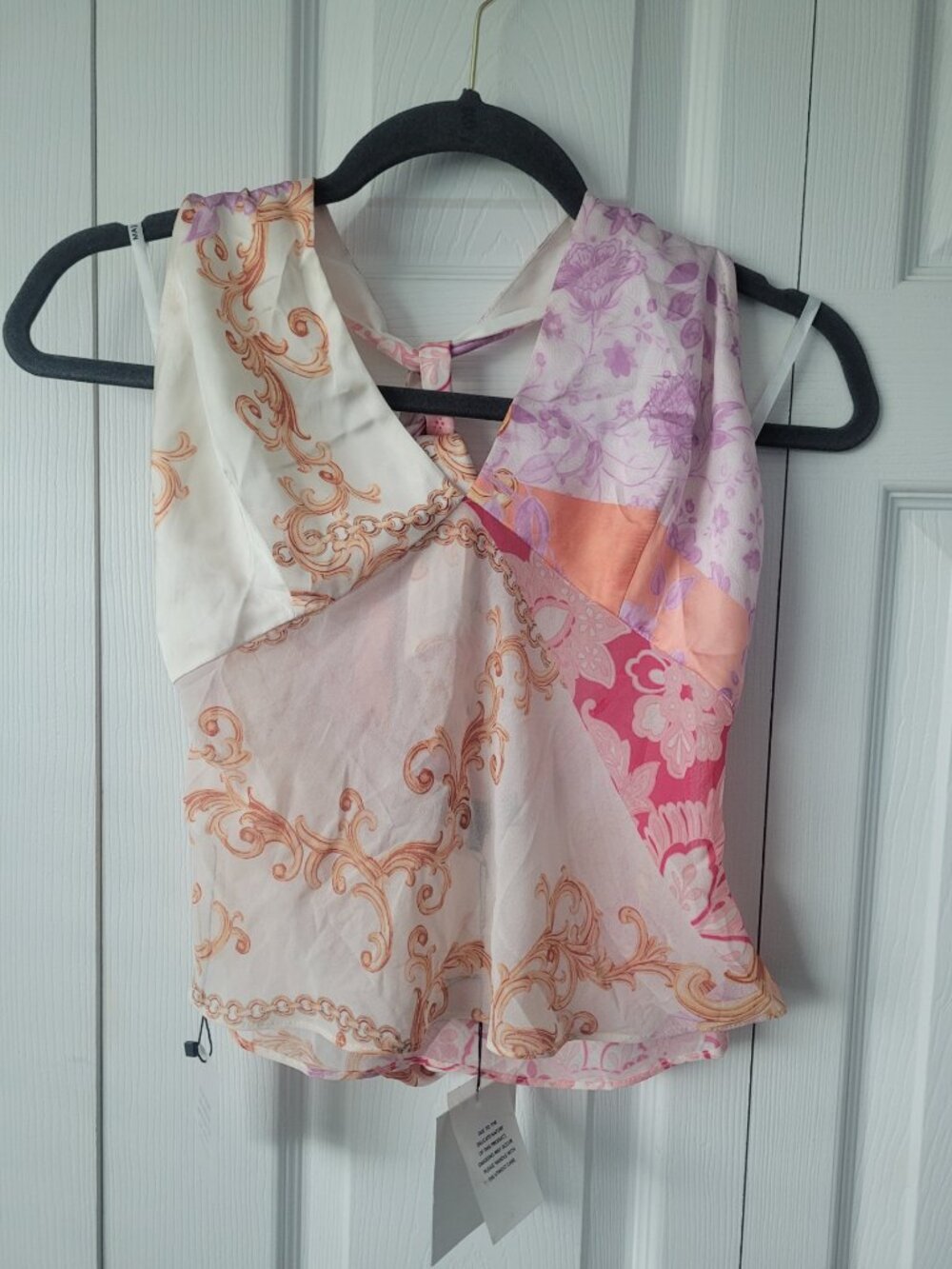 NWT MAJORELLE Pink & Orange Scarf Print V-Neck Tank Size M